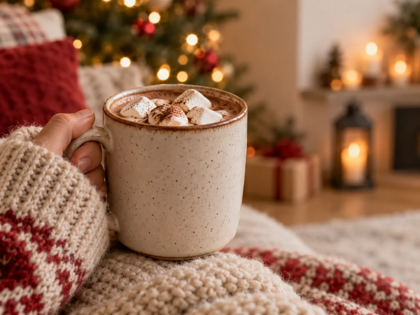 Square Christmas social media photo of a mug of cocoa