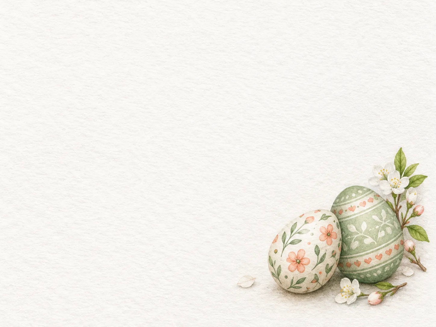 Clean Easter greeting card with illustrated eggs and blossom