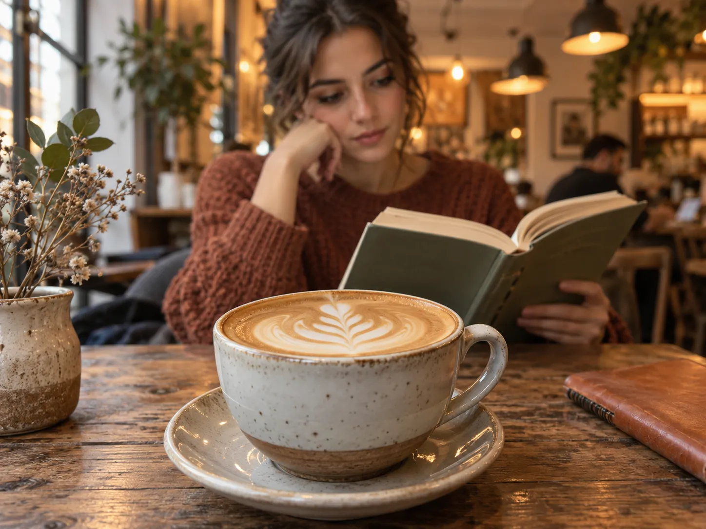 Coffee shop Instagram photo with a latte in the foreground
