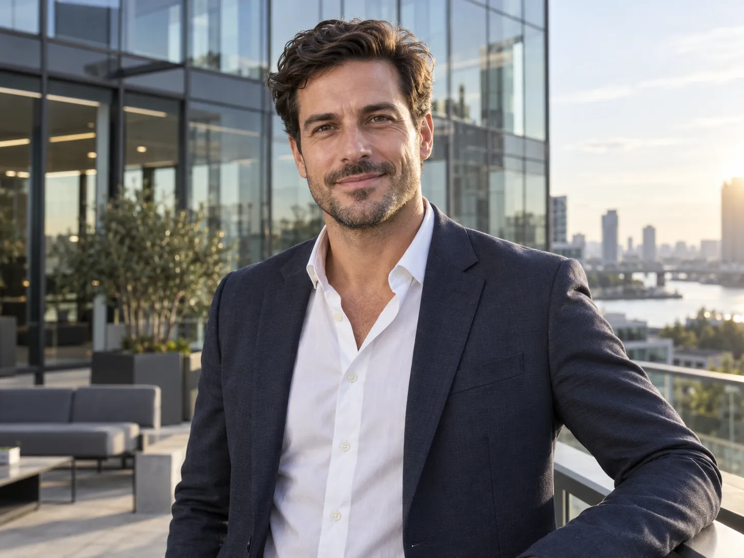 Business portrait outdoors on a modern office terrace