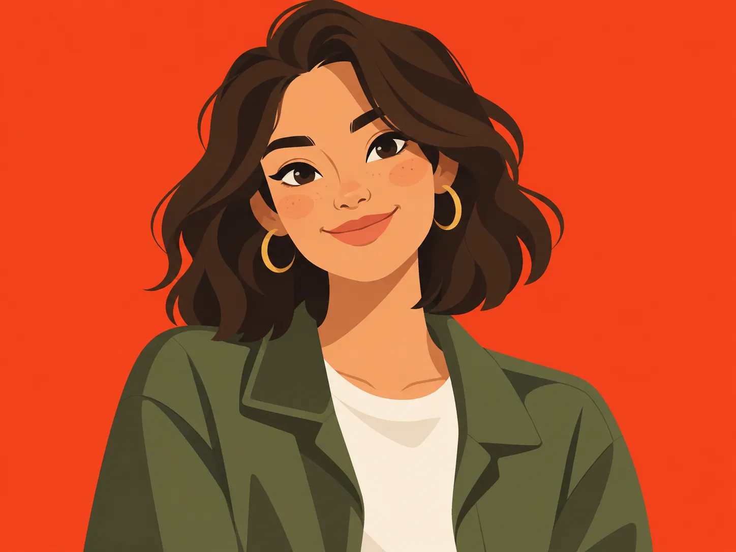 Illustrated vector-style avatar on a bold red-orange background
