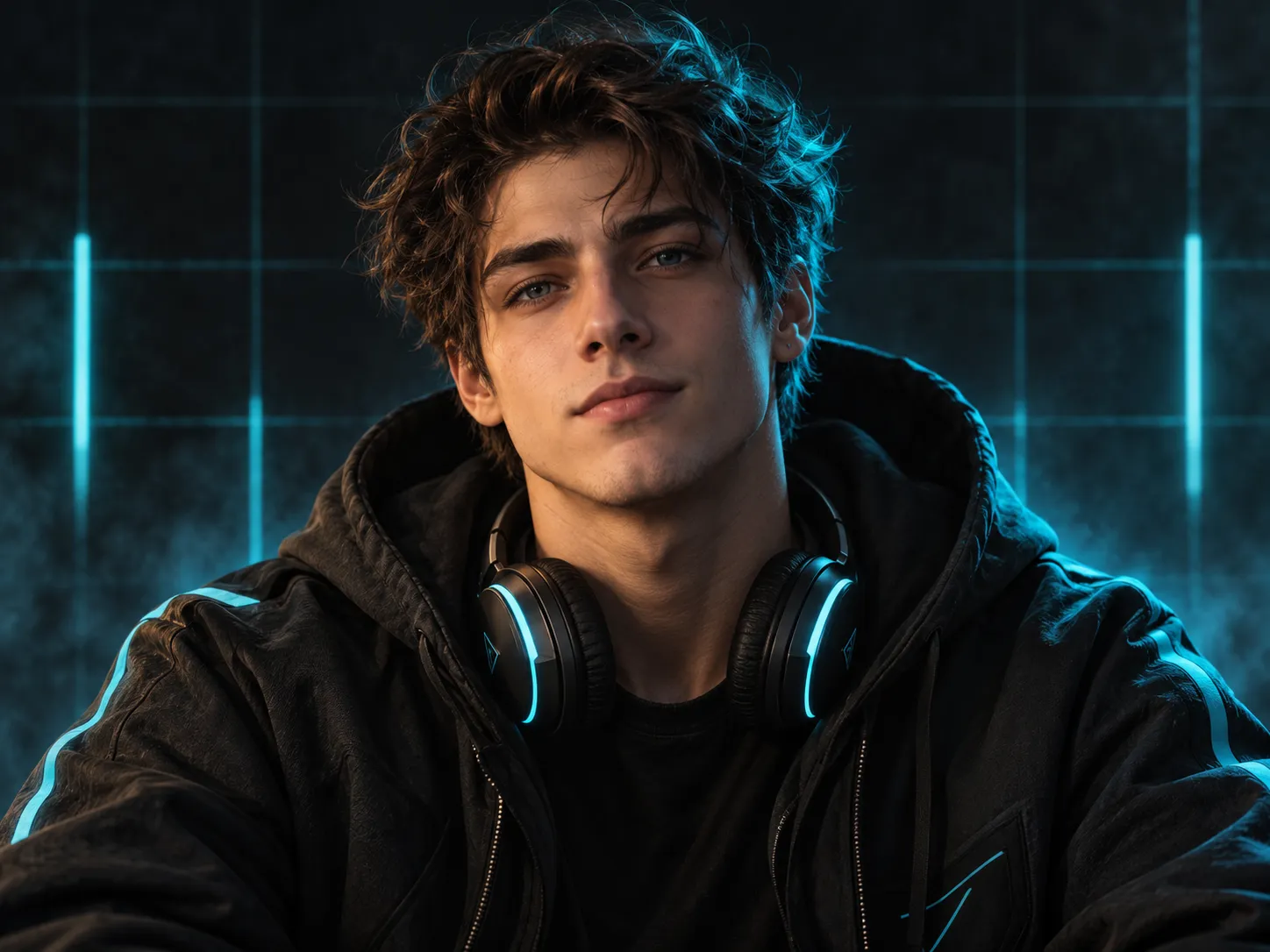 Gaming profile avatar with neon cyan rim light