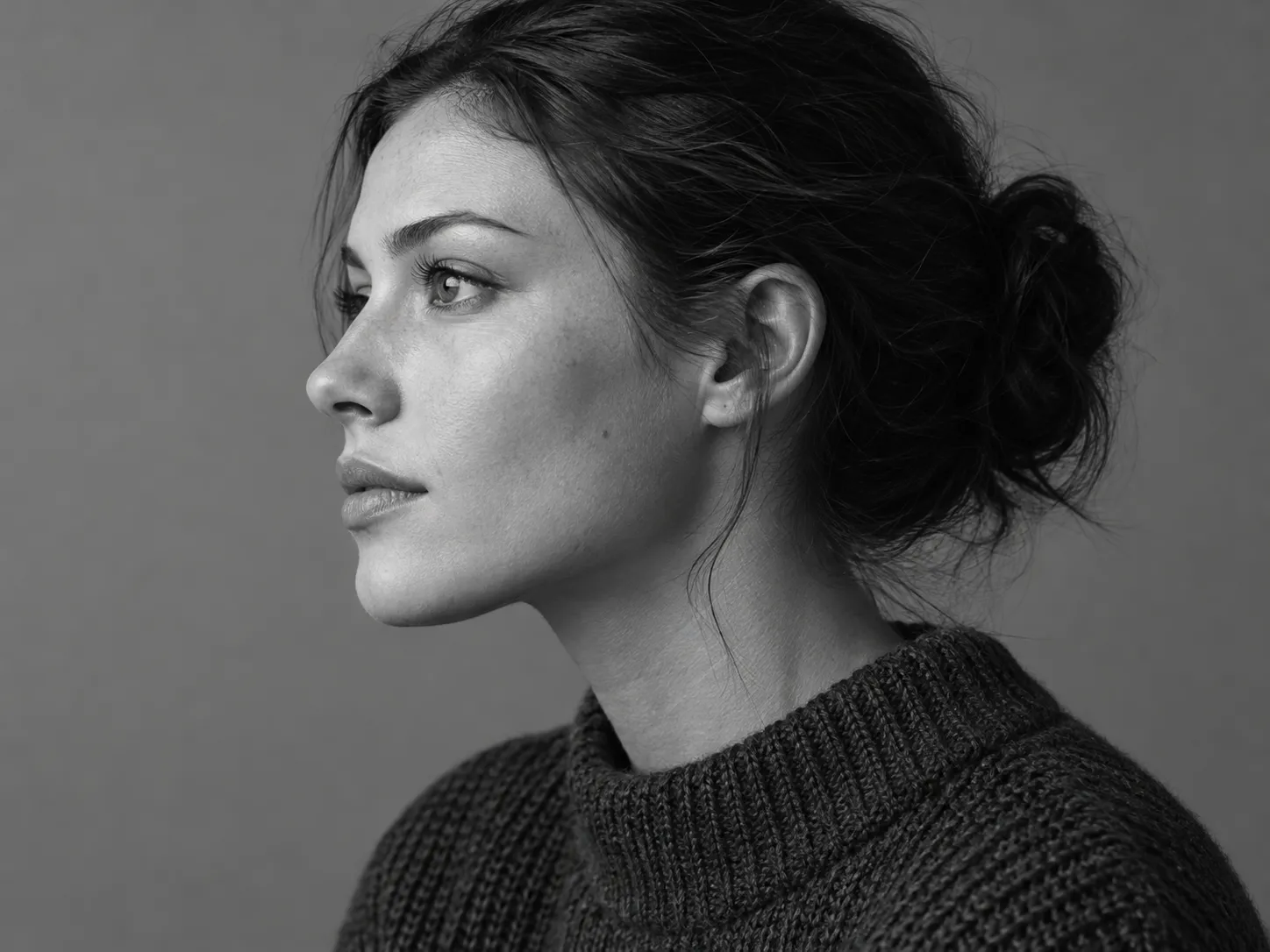 Monochrome profile portrait in grey tones