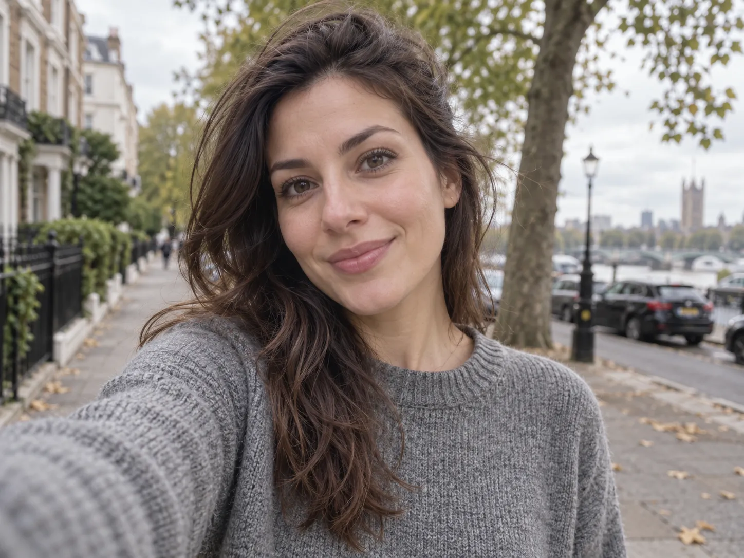 Casual everyday selfie outdoors in overcast daylight