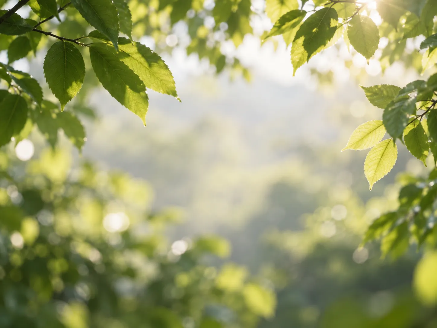 Nature-inspired background with soft-focus leaves and morning light