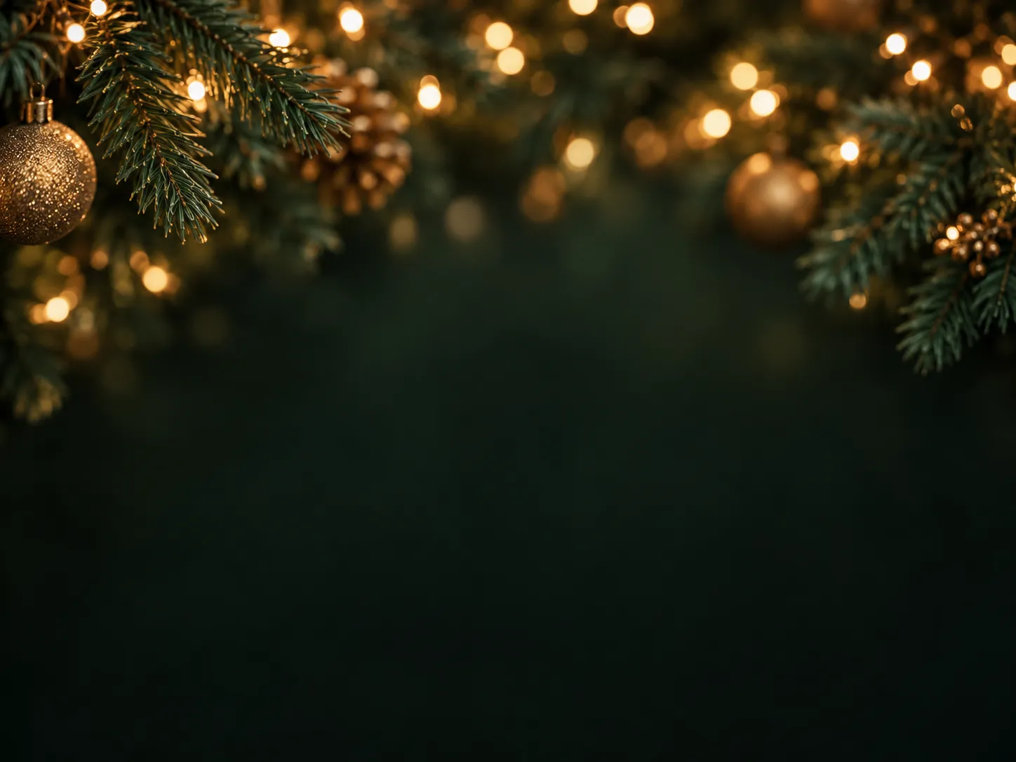 Seasonal holiday background with defocused warm string lights
