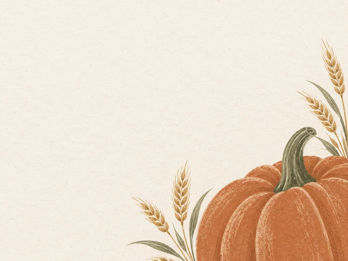 Minimal Thanksgiving greeting card with pumpkin and wheat illustration