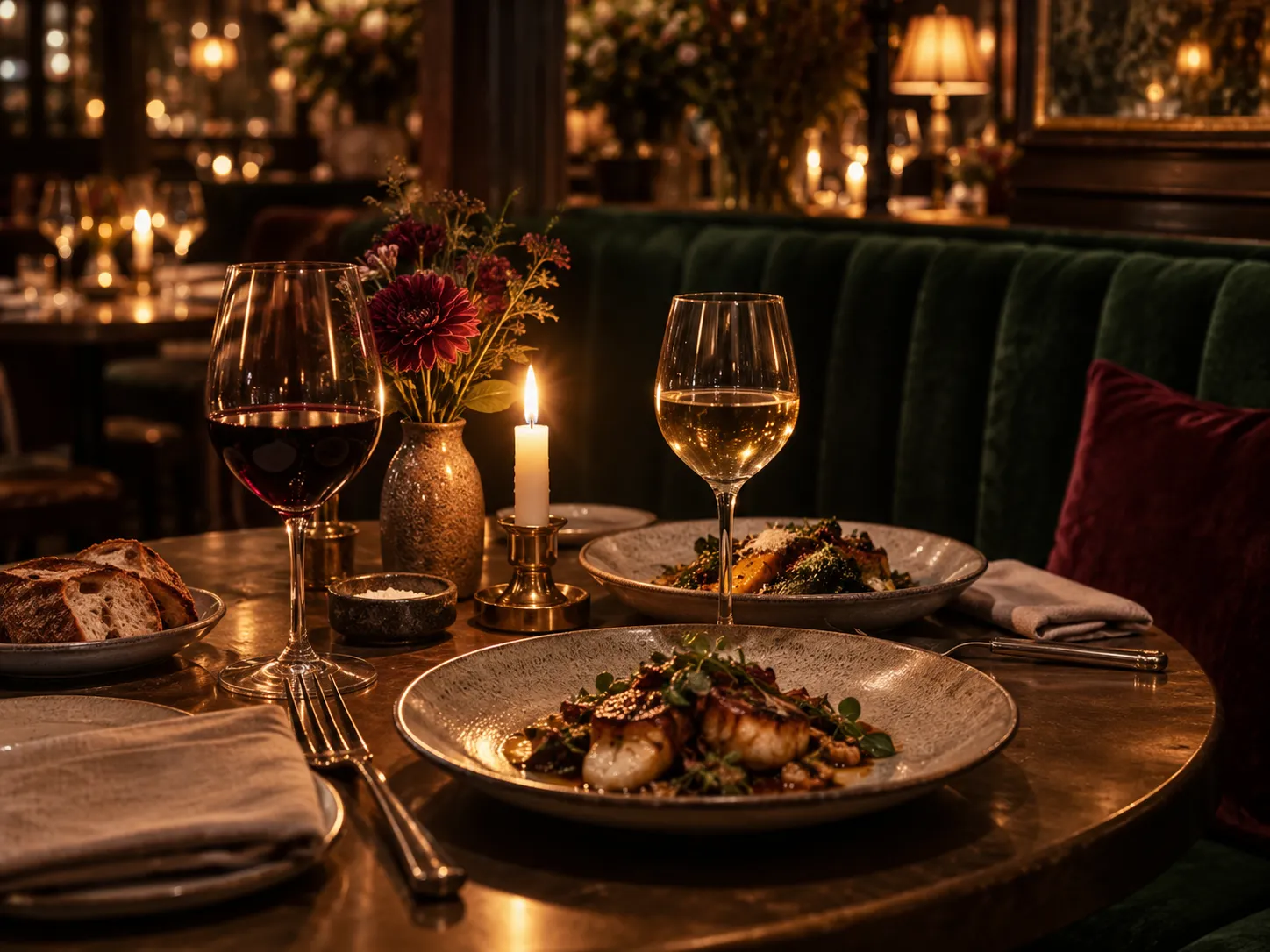 Candlelit table for two on a date night