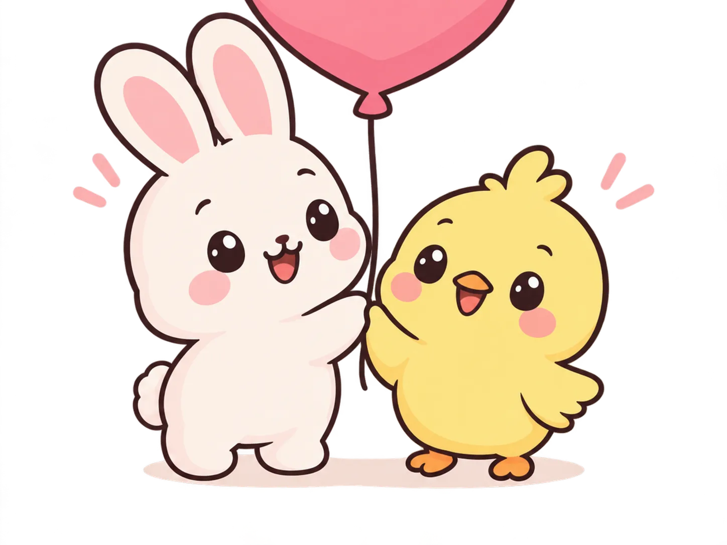 Cute illustration of two characters sharing a heart balloon