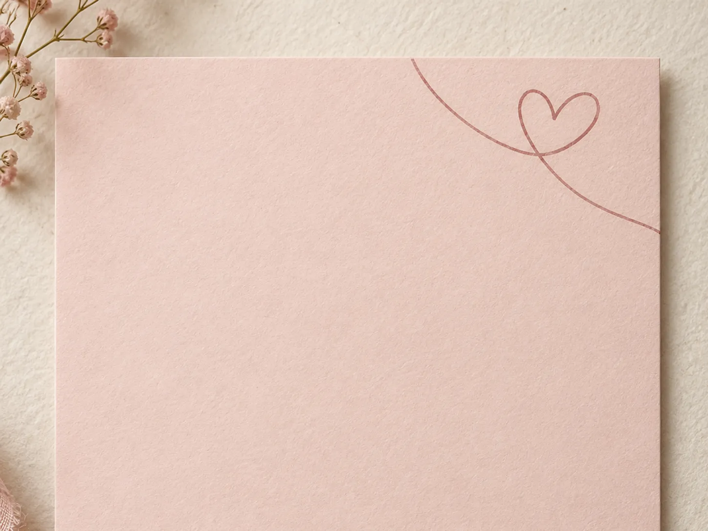 Pink Valentine greeting card with a single line heart