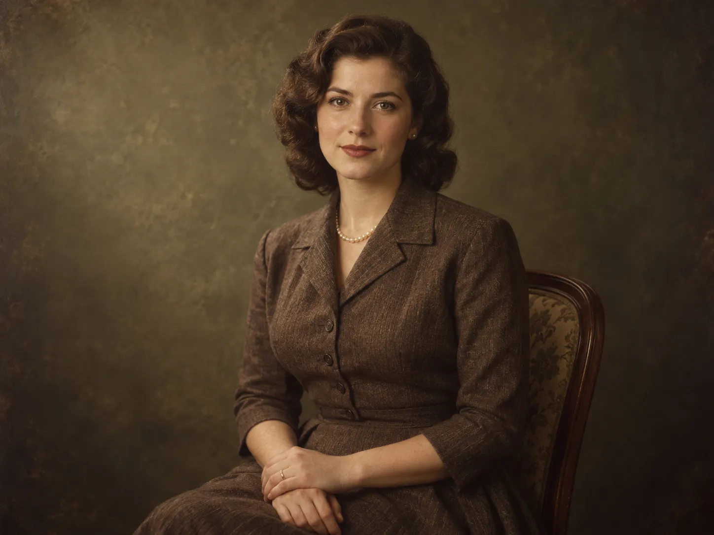 Classic mid-century studio portrait with a painted backdrop