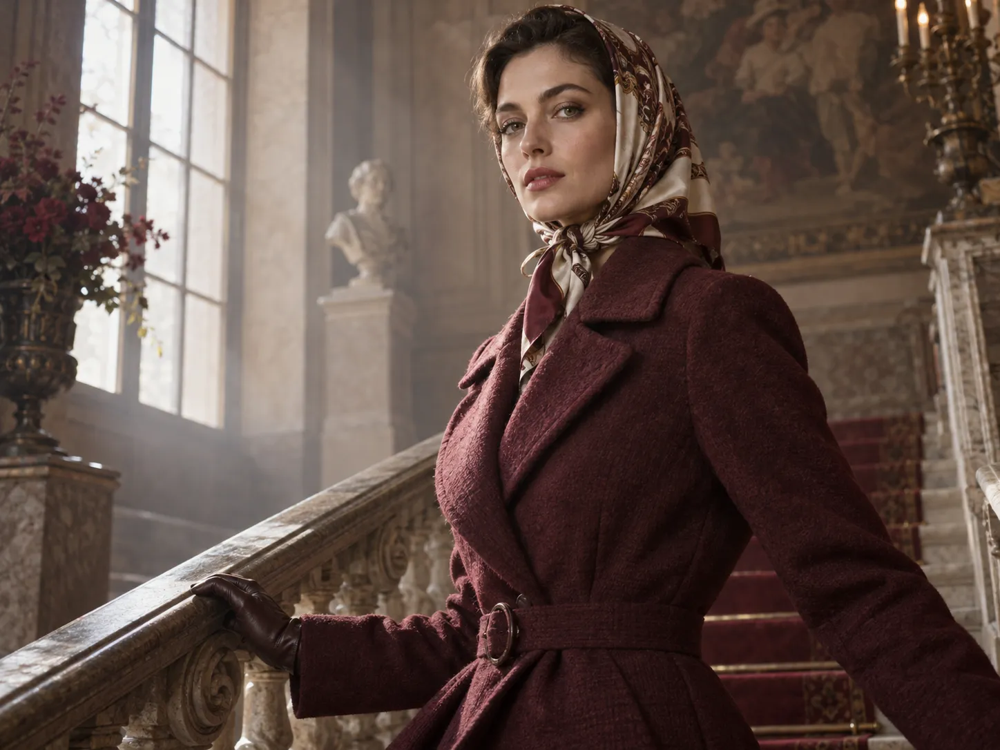 Vintage fashion portrait on an old staircase